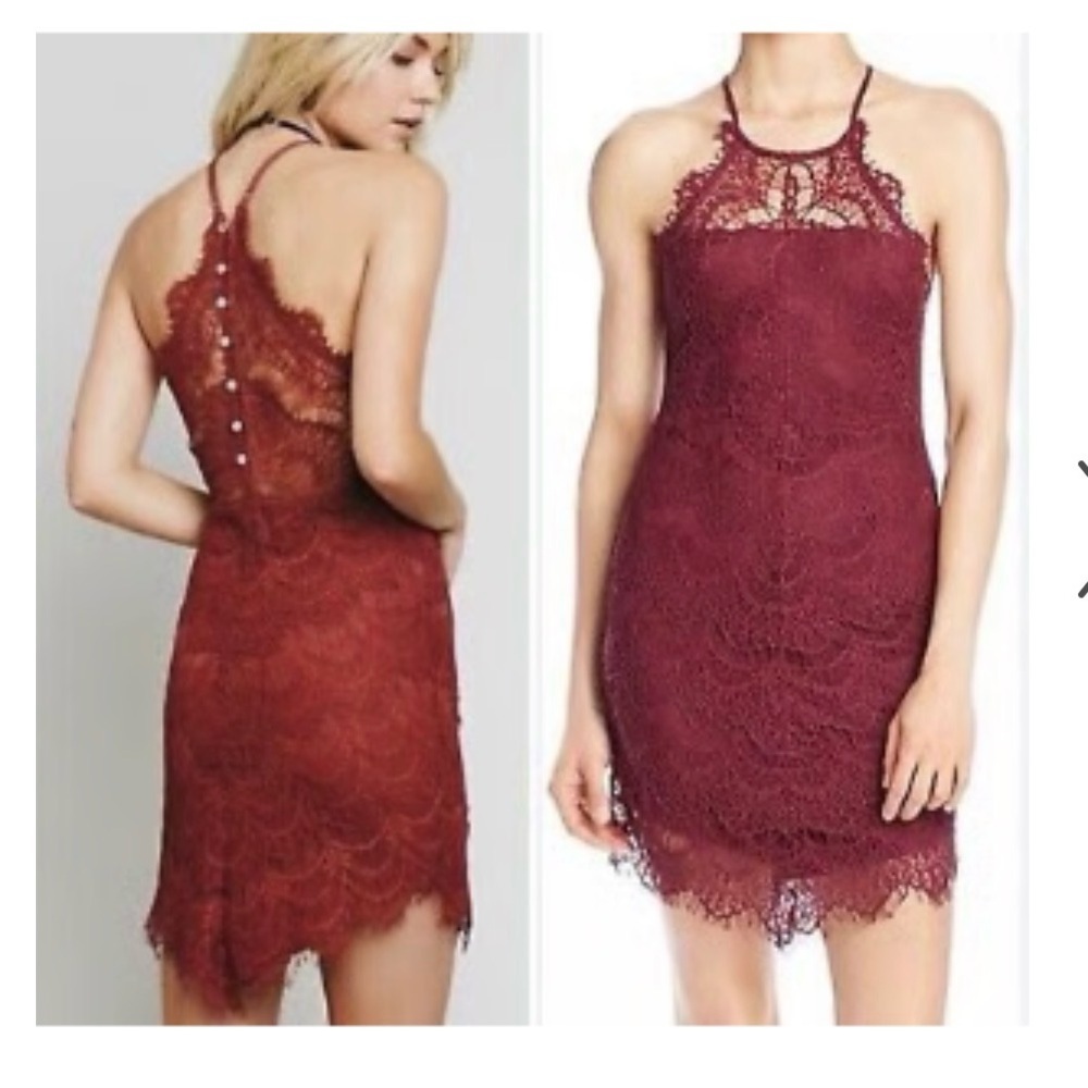 NWT Free People Burgundy Lace Halter Mini Dress